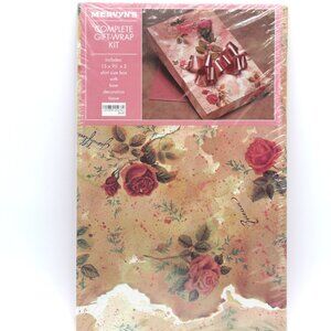 NOS MERVYN'S Complete Gift Wrap Kit Rose Theme Shirt Box With Bow Rose & Paper